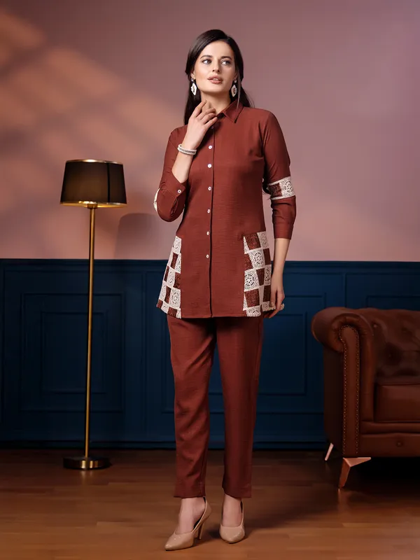 Trendy brown cotton co ord set