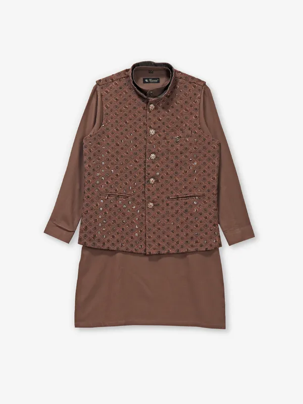 Trendy brown cotton silk waistcoat set