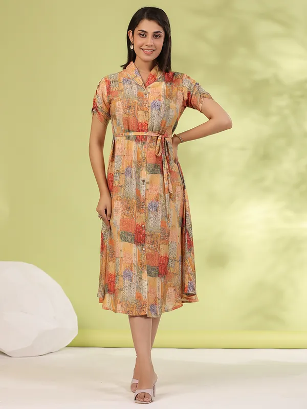 Trendy cotton multi color printed kurti