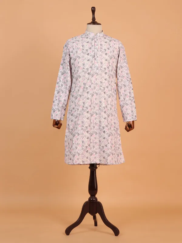 Trendy cotton silk off-white kurta suit for men