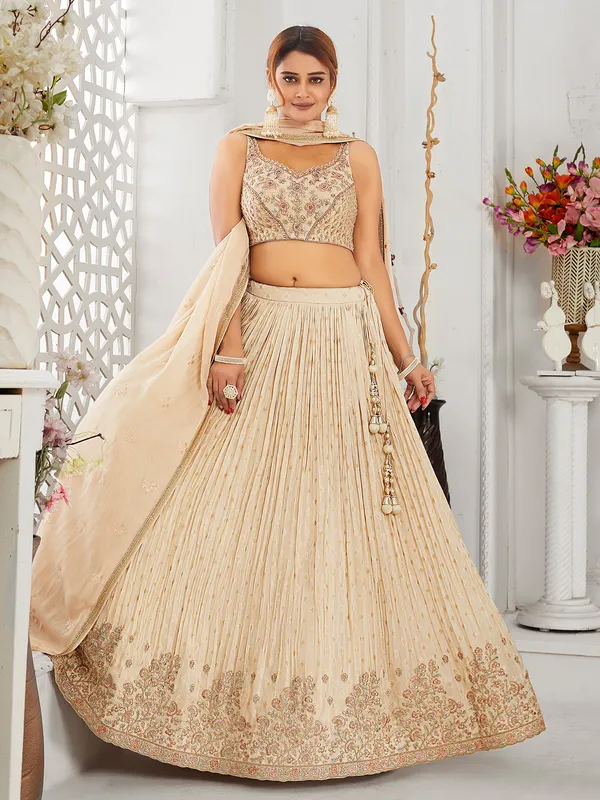 Trendy cream chiffon lehenga choli