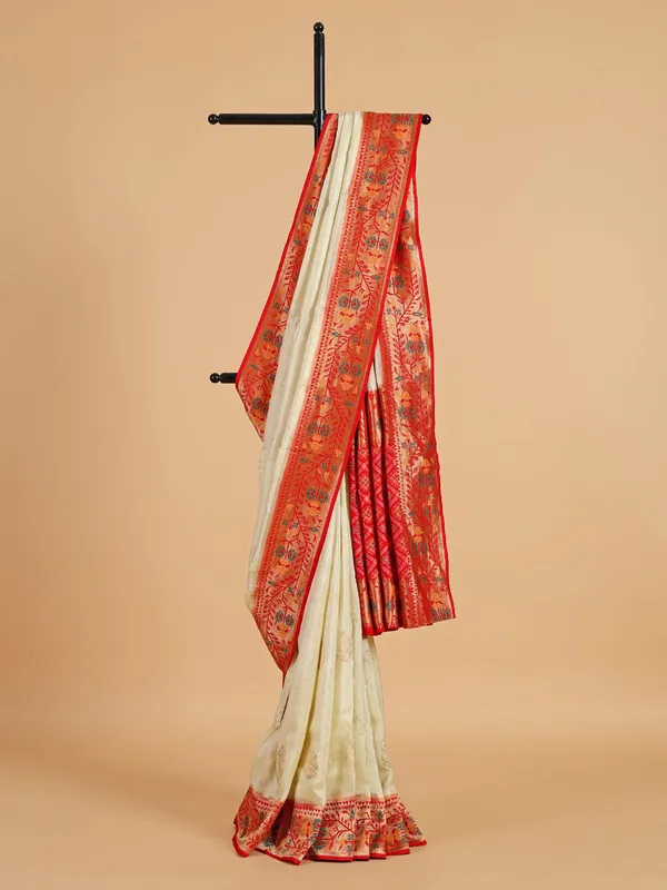 Trendy cream patola printed saree