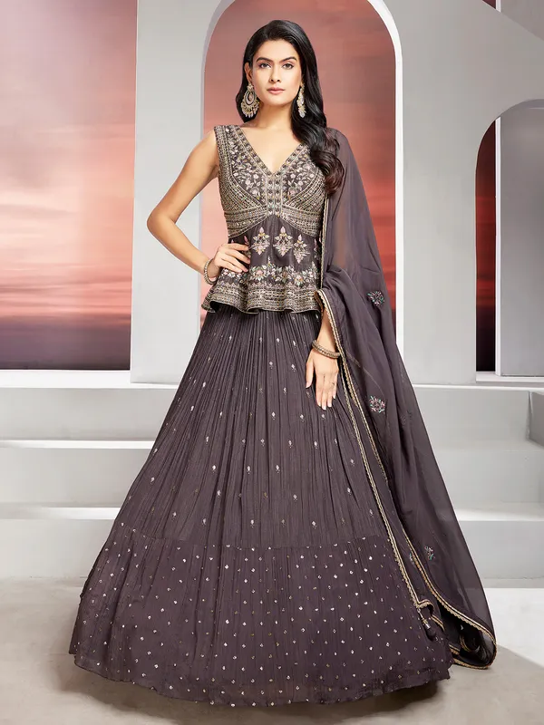 Trendy dark grey georgette lehenga choli