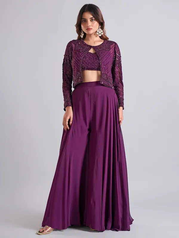 Trendy dark purple georgette palazzo salwar suit