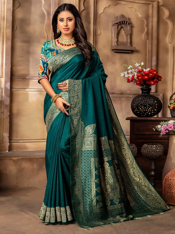 Trendy dola silk peacock blue saree
