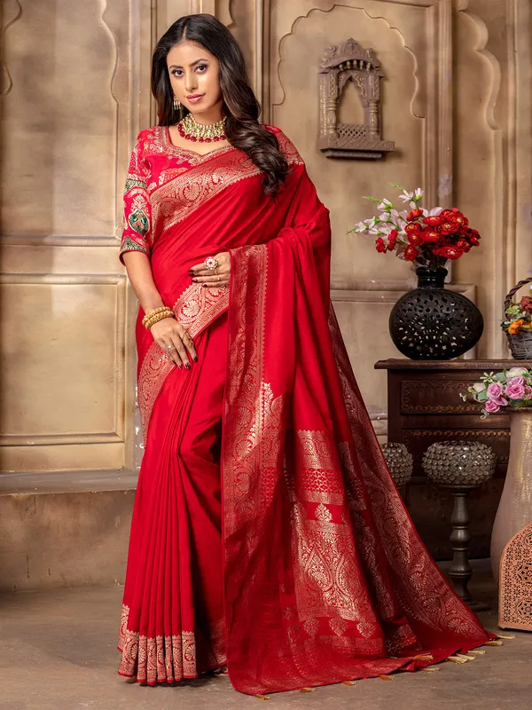 Trendy dola silk red saree