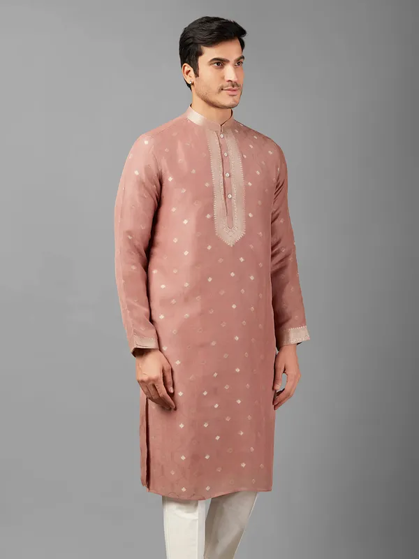 Trendy dusty peach linen kurta suit