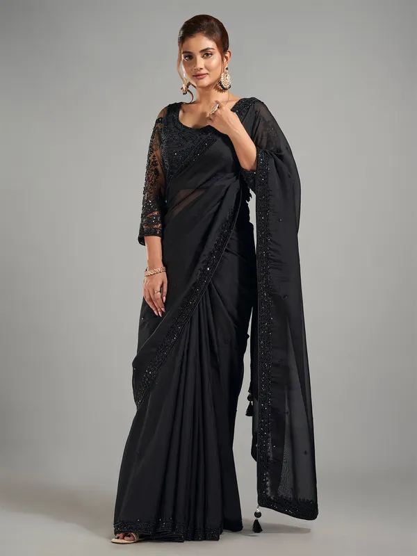 Trendy georgette black saree