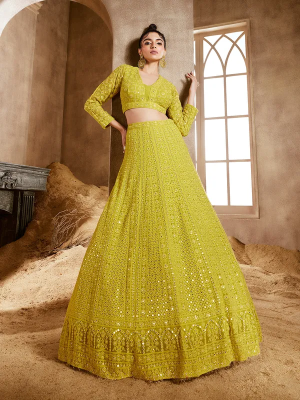 Trendy georgette lime yellow lehenga choli