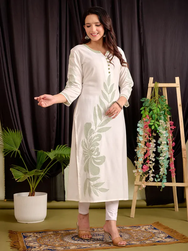 Trendy green embroidery silk kurti