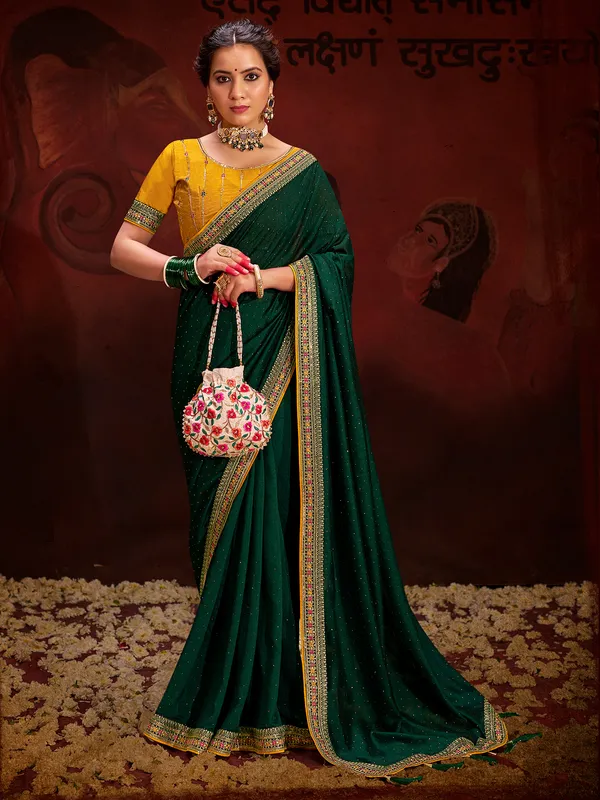 Trendy green silk saree for festive