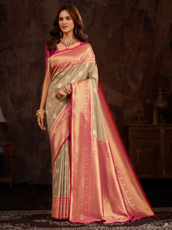 Trendy grey banarasi silk saree