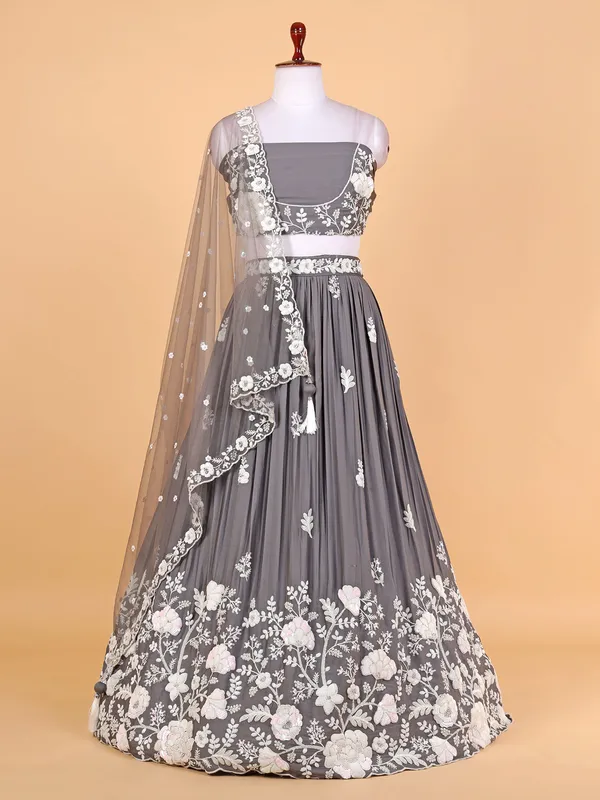 Trendy grey georgette unstitched lehenga choli