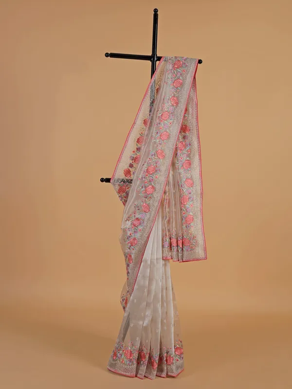 Trendy grey organza saree for party wear