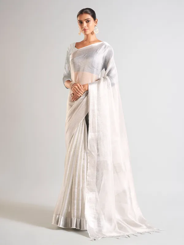 Trendy grey saree in tissue silk