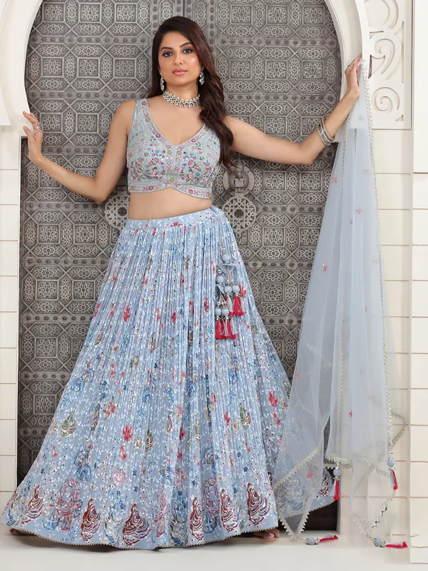 Trendy light blue lehenga choli in georgette