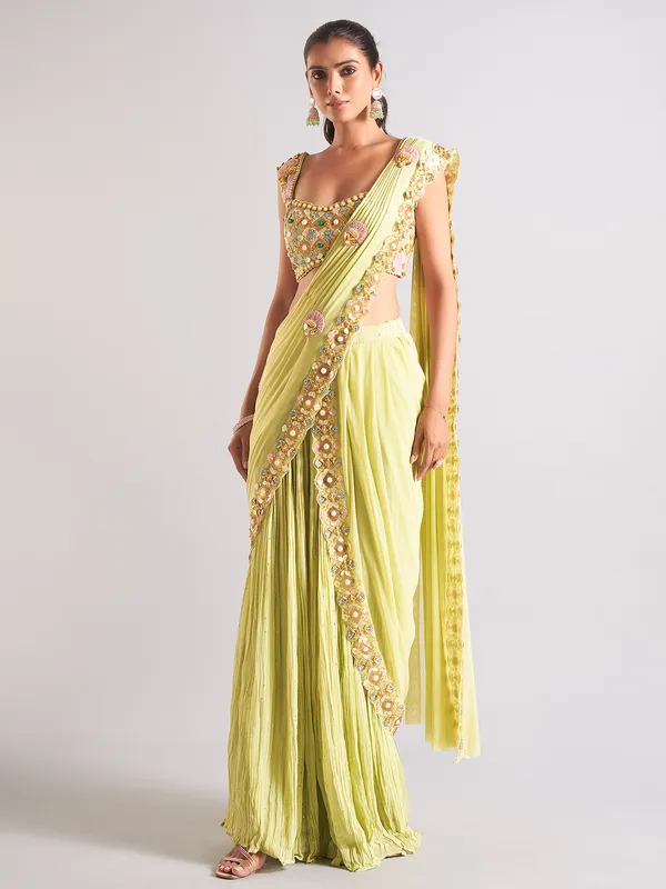 Trendy light green georgette saree