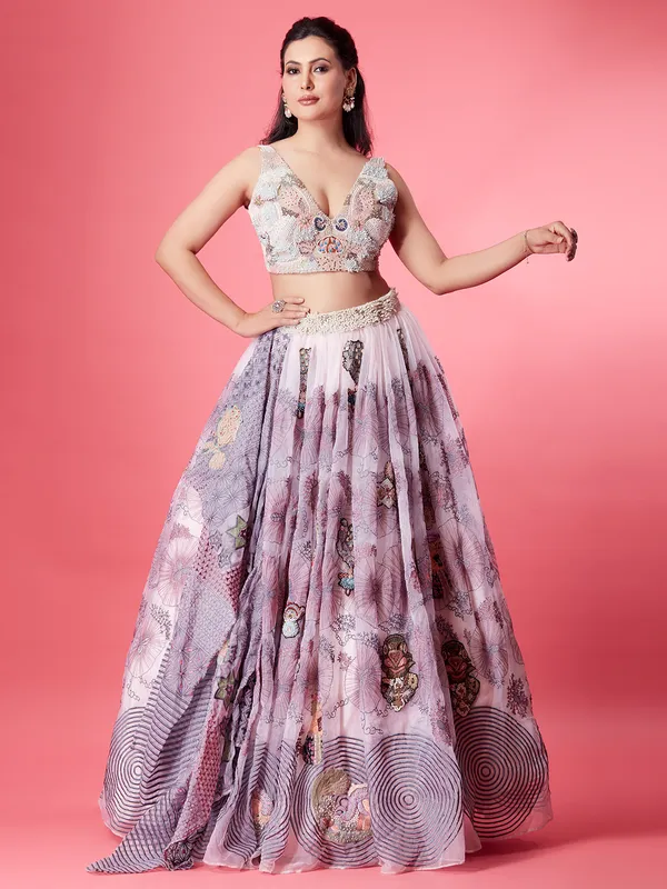 Trendy light pink organza lehenga choli