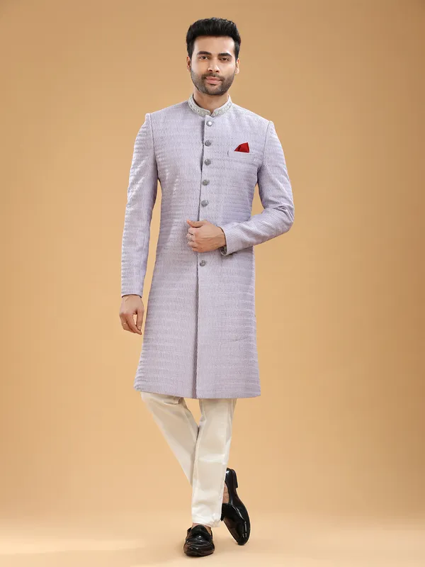 Trendy light purple silk indowestern