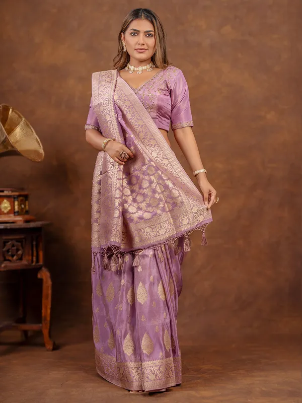 Trendy lilac purple tissue silk saree