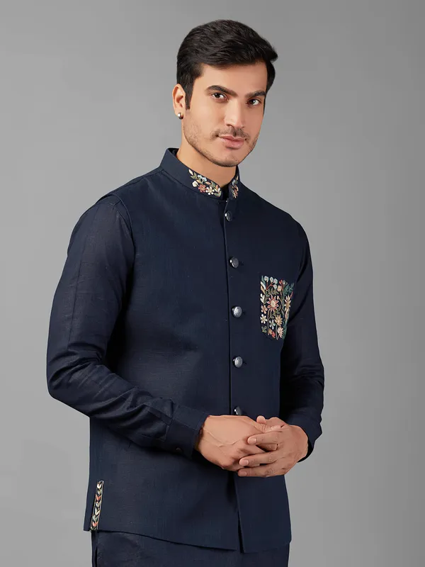 Trendy linen navy waistcoat set