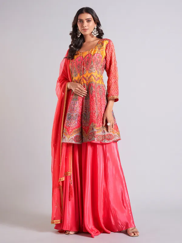 Trendy magenta silk palazzo salwar suit