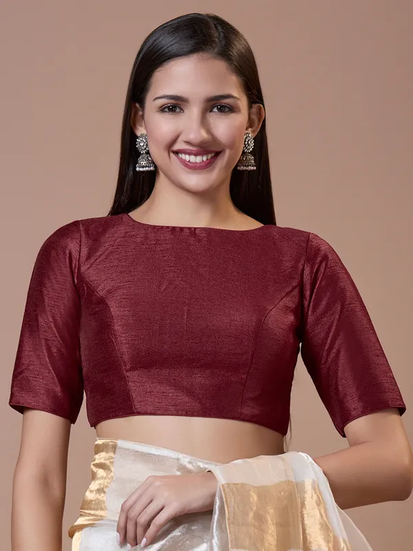 Trendy maroon cotton silk readymade blouse