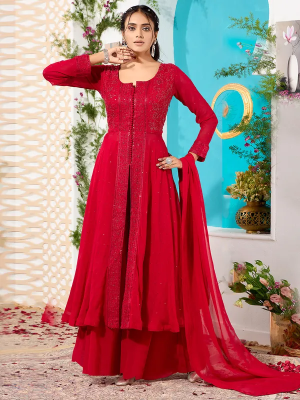 Trendy maroon georgette palazzo salwar suit