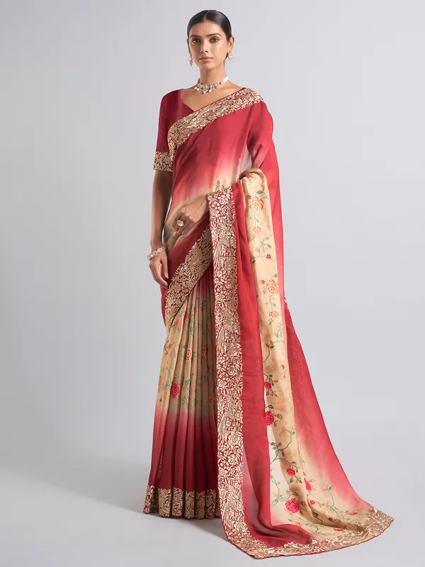 Trendy maroon georgette saree