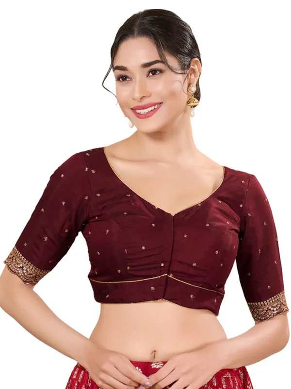 Trendy maroon silk ready made blouse