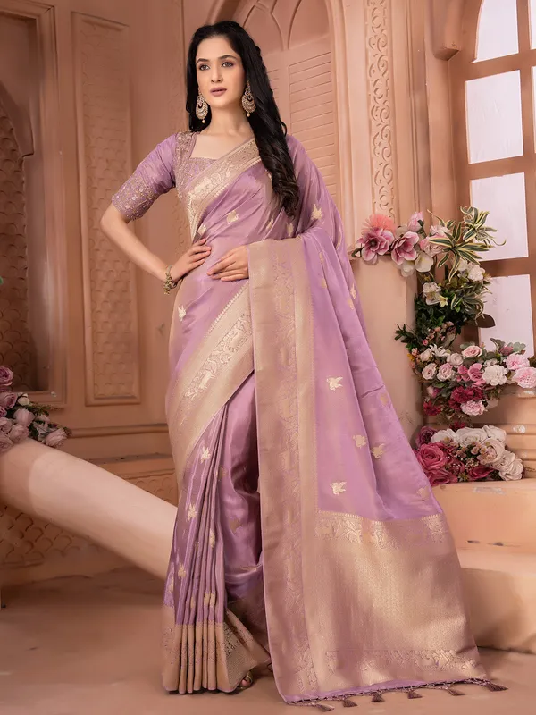 Trendy mauve purple tissue silk saree
