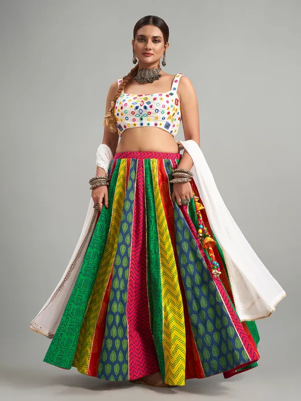 Trendy multi color cotton silk chaniya choli