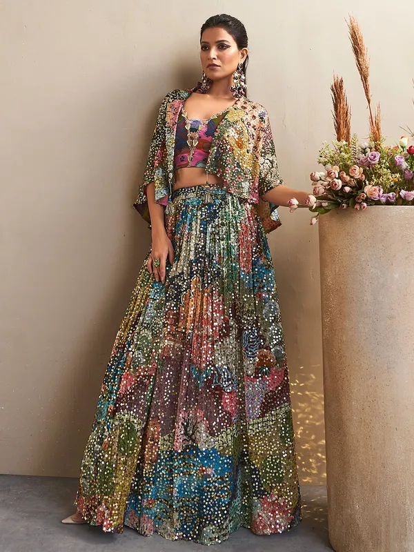 Trendy multi color printed lehenga choli