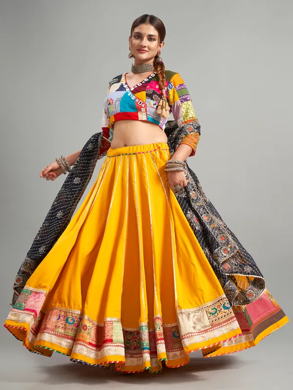 Trendy mustard yellow cotton silk chaniya choli