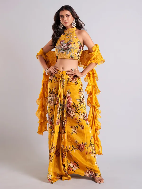 Trendy mustard yellow indowestern suit