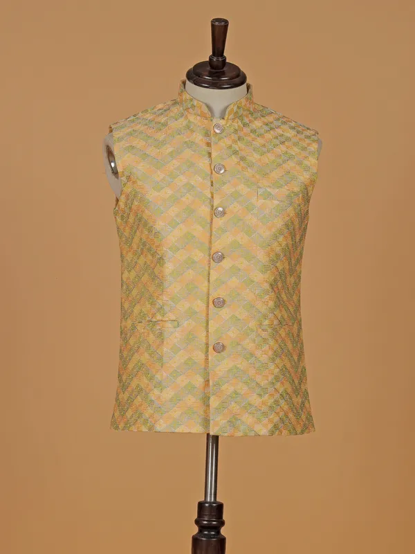 Trendy mustard yellow printed waistcoat