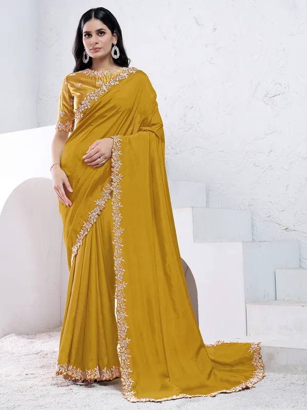 Trendy mustard yellow saree for party-wear