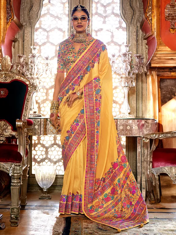 Trendy mustard yellow saree for wedding