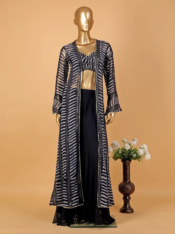 Trendy navy georgette palazzo suit with shrug