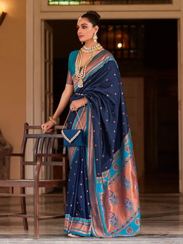 Trendy navy paithani silk saree