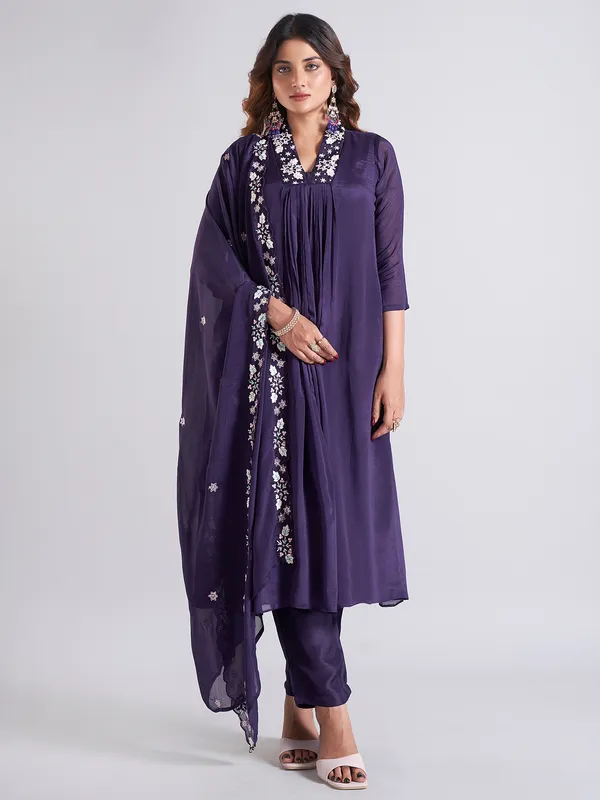 Trendy navy silk salwar suit for festive
