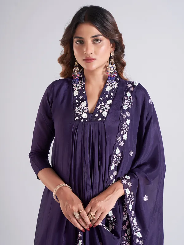 Trendy navy silk salwar suit for festive