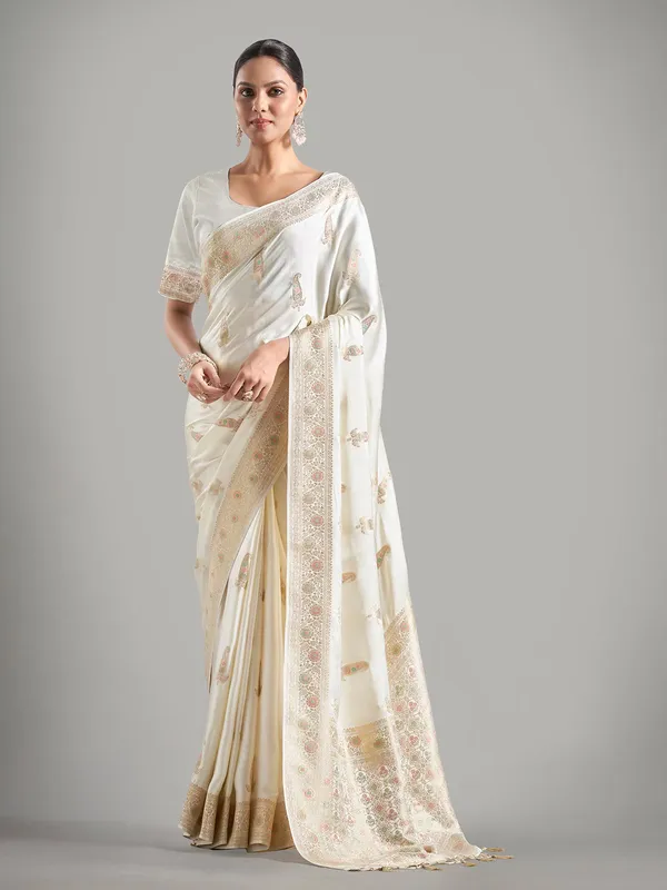 Trendy off-white banarasi silk saree