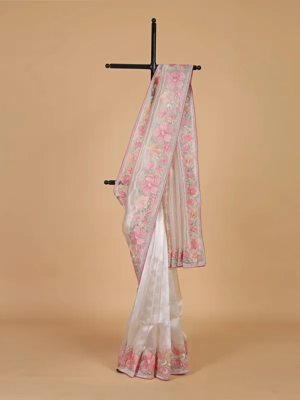 Trendy off-white chiffon saree