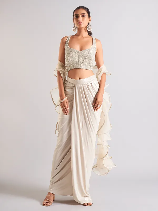 Trendy off-white indowestern in satin