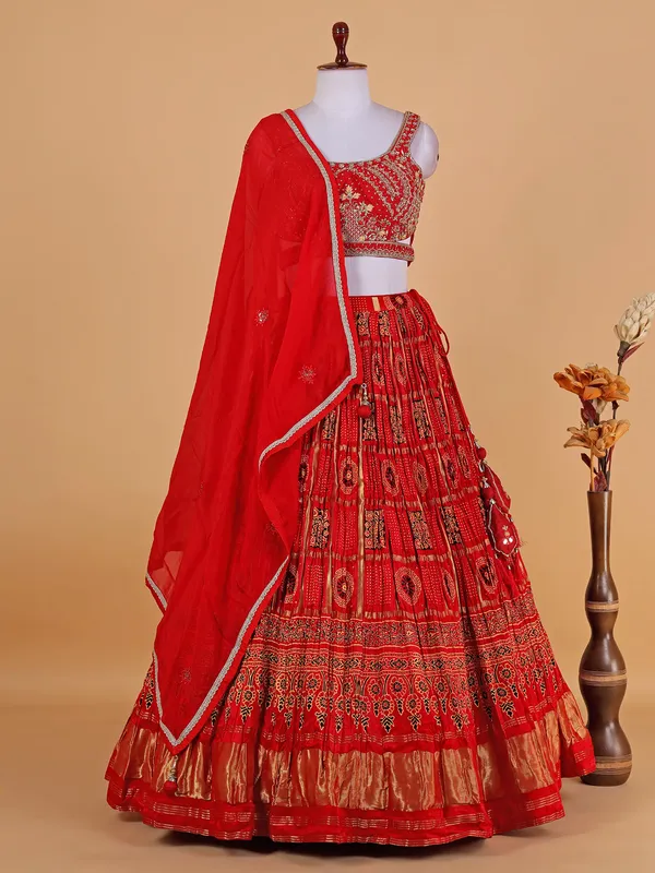 Trendy orange modal silk lehenga choli