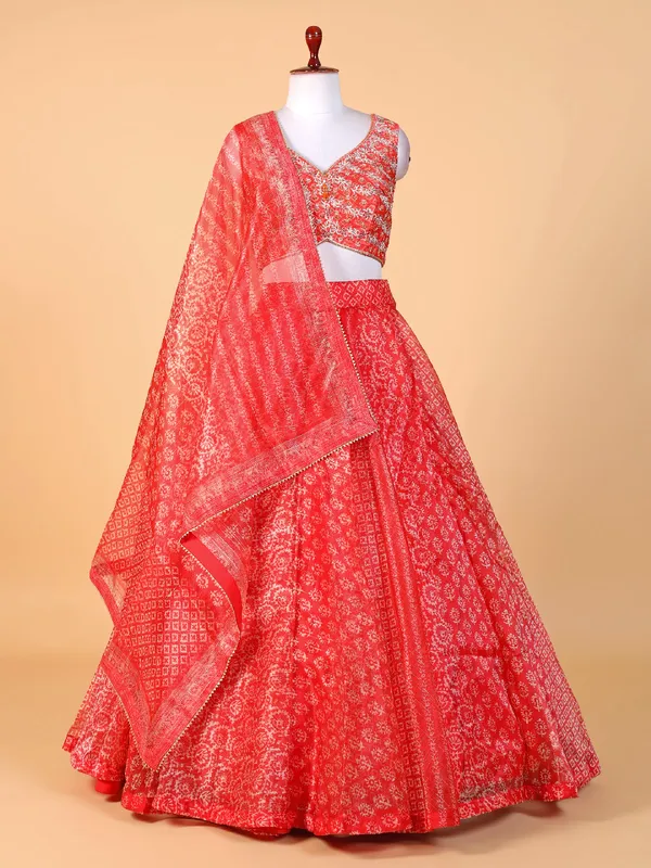 Trendy orange organza lehenga choli with dupatta