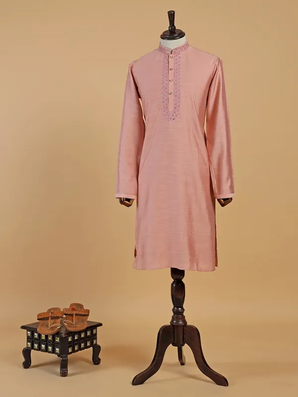 Trendy peach plain cotton kurta suit