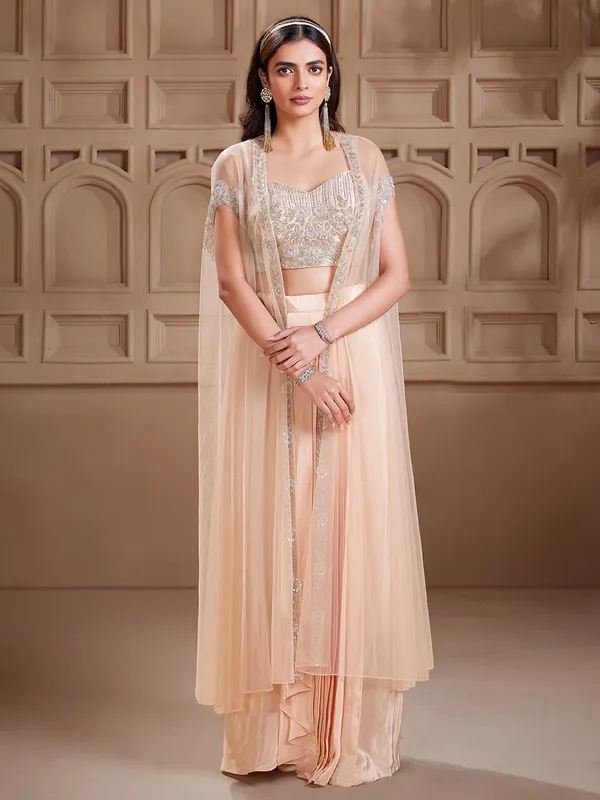 Trendy peach satin lehenga choli for party