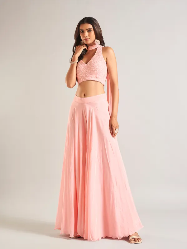 Trendy peach silk palazzo salwar suit